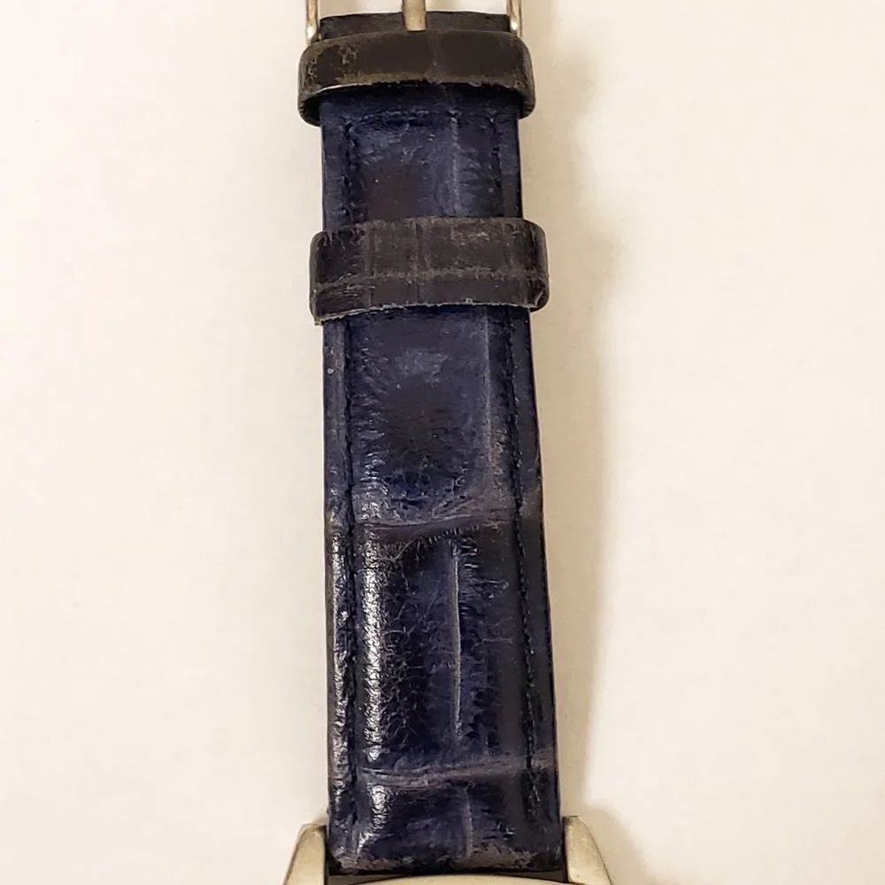 Anne Klein AK Navy Blue Day Date DOW 24-HR Red White Blue Square Face Watch